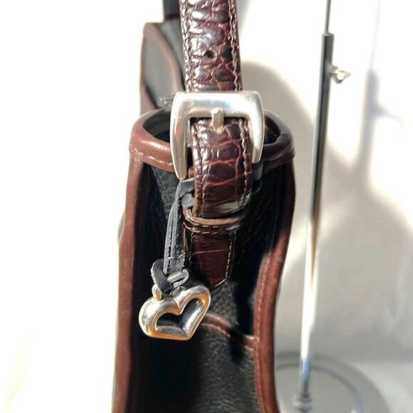 Brighton Black Pebbled Leather/Brown Croc Shoulder Bag - EUC - Picture 4 of 11